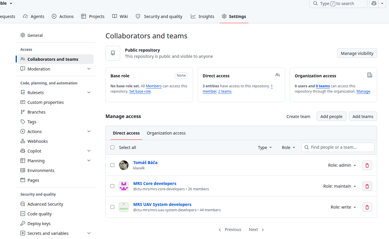 Collaborators and Teams Configuration