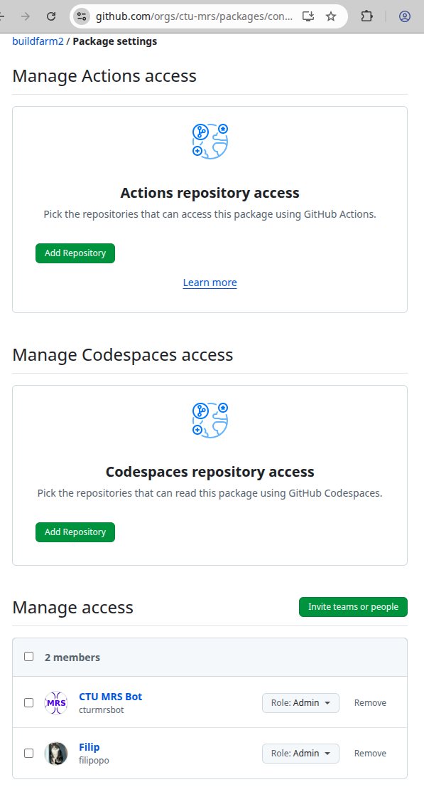 GitHub Container Registry Package Settings