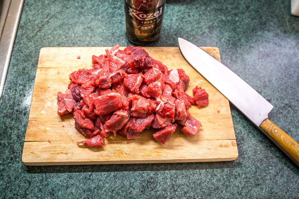 The meat is chopped to small pieces.